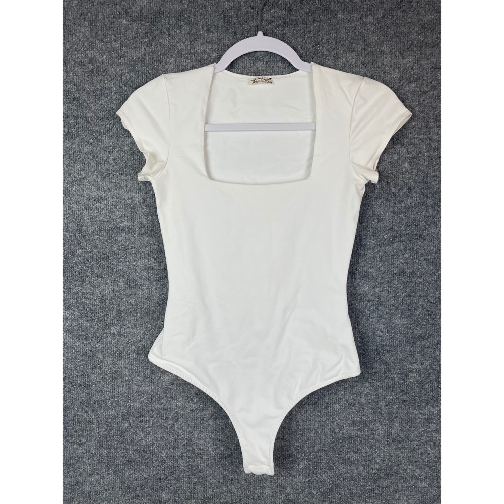 Ultimately Free People Bodysuit Women XS White Square Neck Cap Sleeve Thong Snap